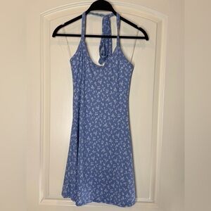 See You Monday blue and white floral patterned halter mini dress size small